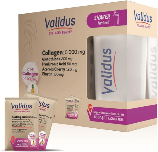 Collagen, Elastin, and Glutathione Blend in 30 Sachets with Shaker - 10,000 mg Collagen, 100 mg Elastin, 200 mg Glutathione