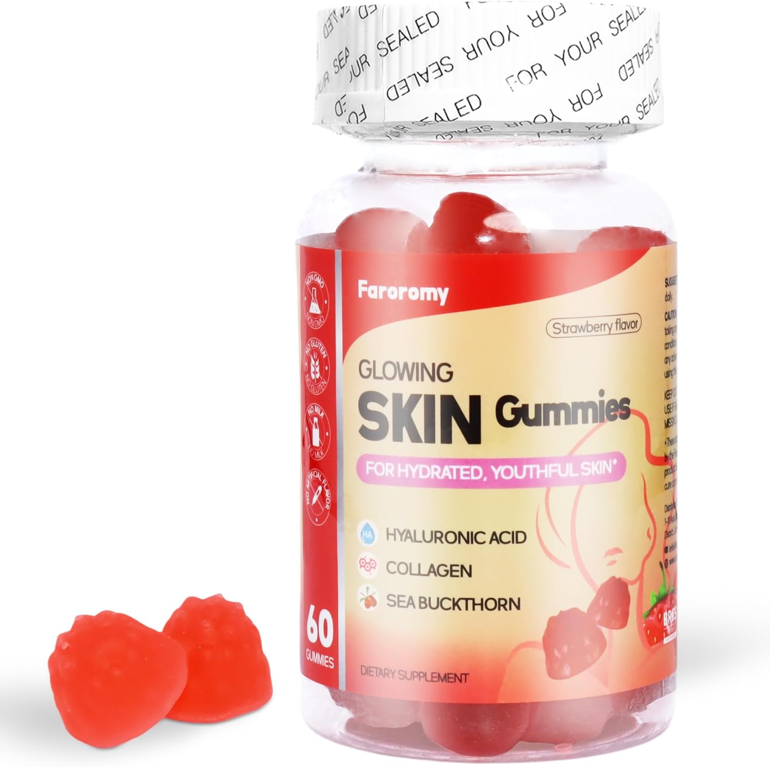 Collagen Glow Gummies for Women - Supports Skin Elasticity, Firmness & Hydration - 30 Day Supply, 60 Count