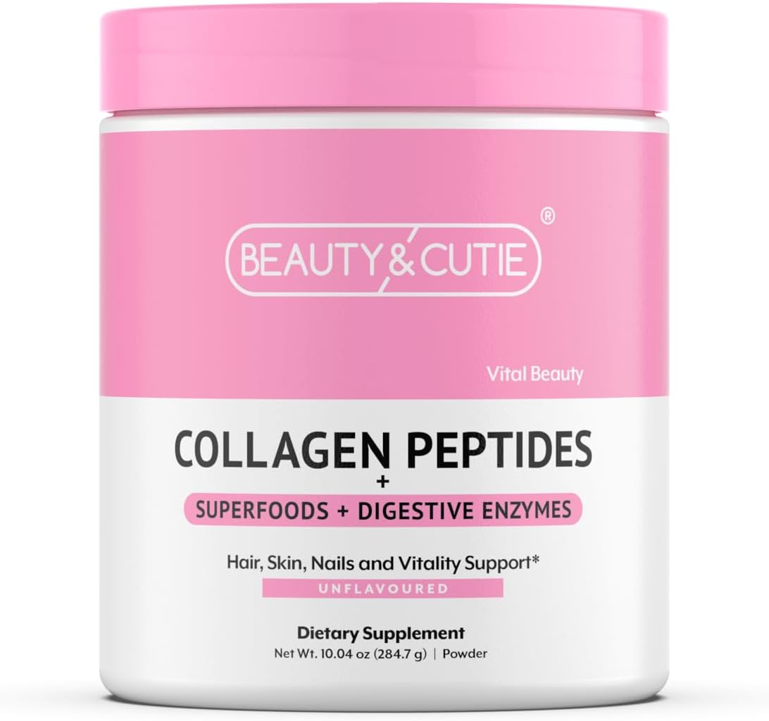 Collagen Peptides Powder with Superfoods and Digestive Enzymes, Grass Fed, Pasture Raised, Hair, Skin, Nails, Immune Support, Unflavored, Gluten Free, 10.04 oz