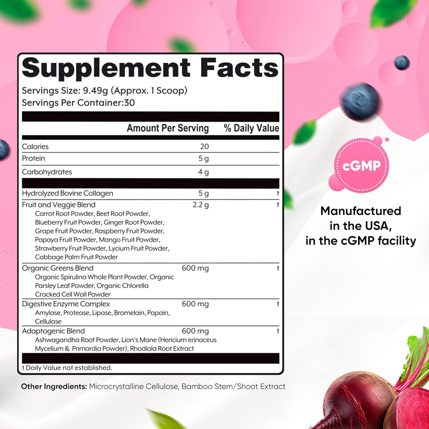 Collagen Peptides Powder with Superfoods and Digestive Enzymes, Grass Fed, Pasture Raised, Hair, Skin, Nails, Immune Support, Unflavored, Gluten Free, 10.04 oz