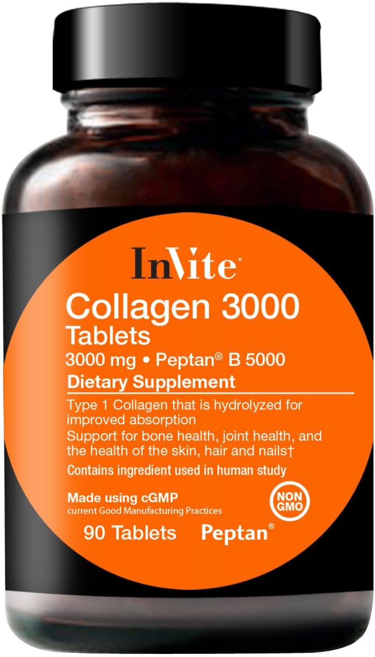 Collagen Tablets 3000 mg - Bone, Joint, Hair, Skin, Nail Support - Hydrolyzed Type 1 Collagen - 90 Tablets