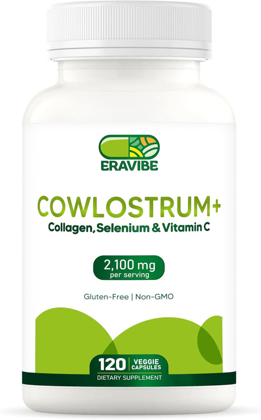 Colostrum Cowlostrum+ Immune Support Supplement with Collagen, Selenium, Vitamin C - 2100mg, 120 Capsules