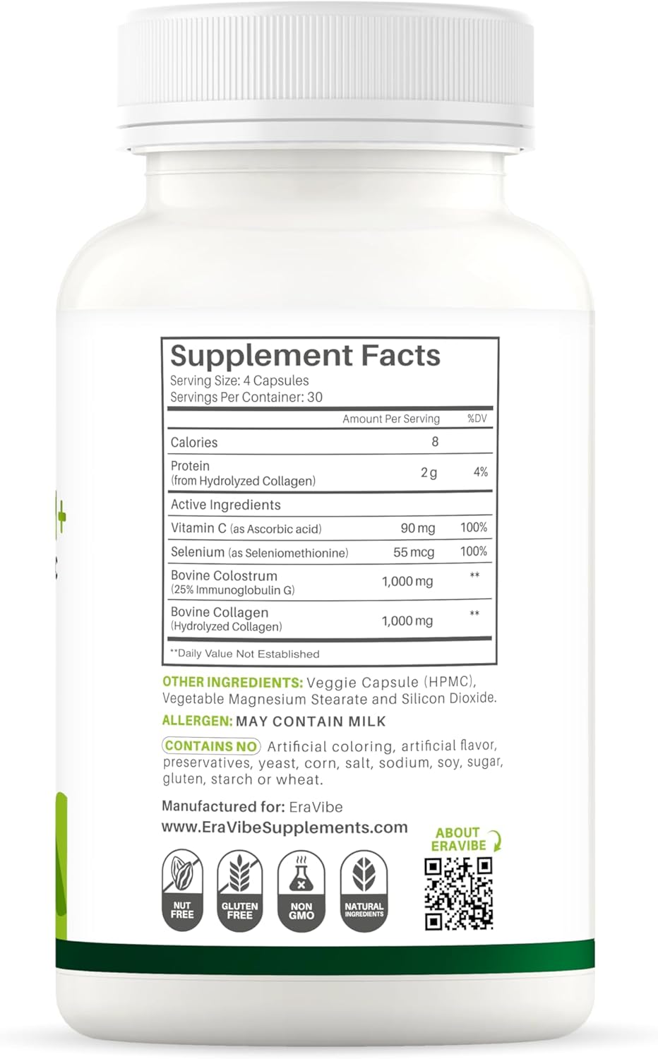 Colostrum Cowlostrum+ Immune Support Supplement with Collagen, Selenium, Vitamin C - 2100mg, 120 Capsules