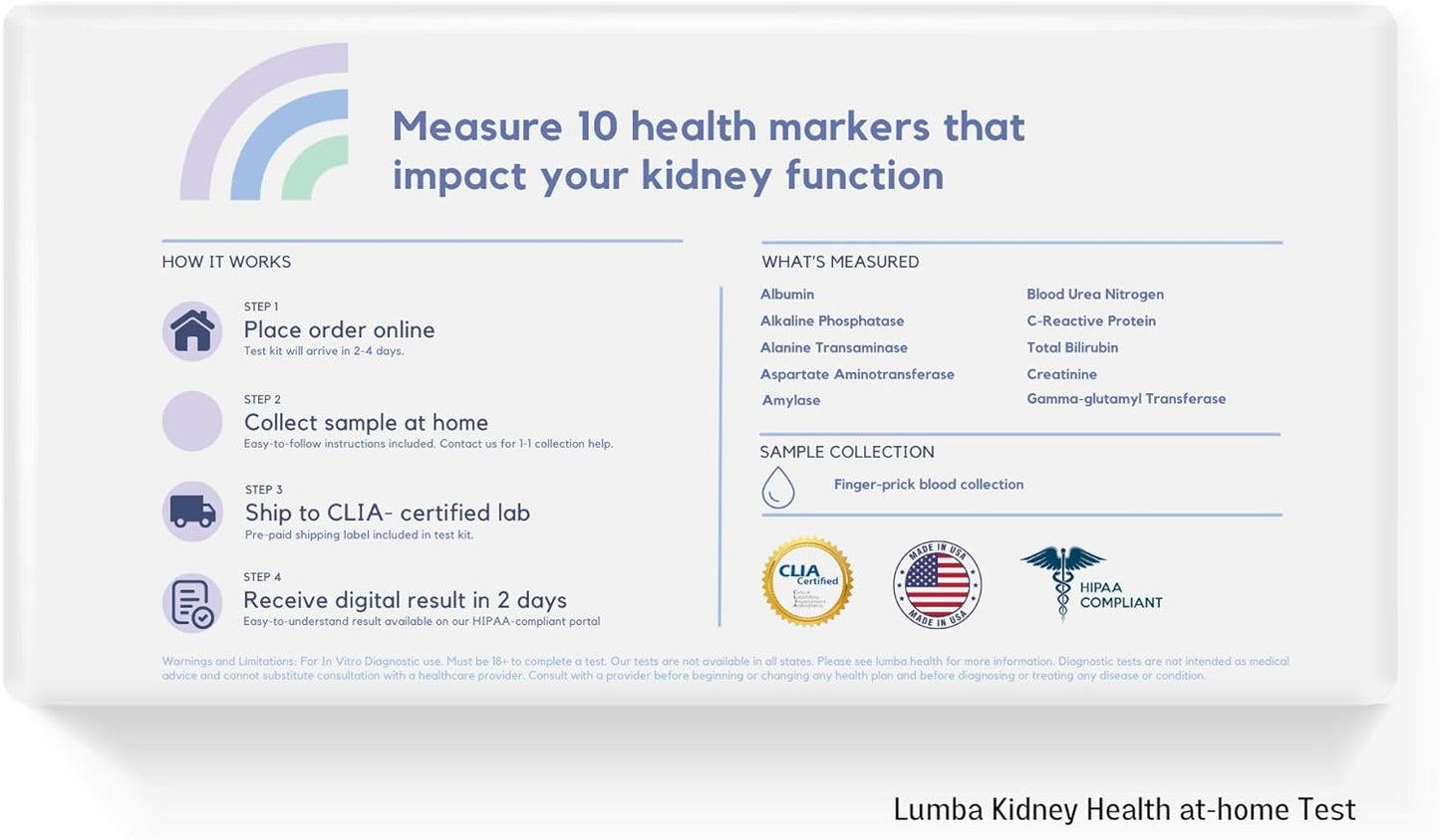 Complete Kidney Health Evaluation Kit | Test 10 Biomarkers & Enzymes at Home | CLIA Certified Labs | Get Results in 2 Days