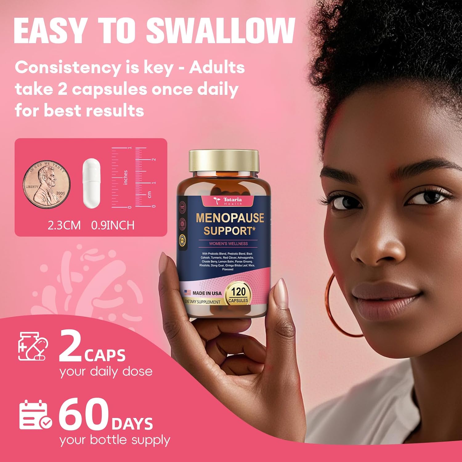 Complete Menopause Support Supplements for Women - Black Cohosh, Ashwangandha, Probiotics - Natural Ingredients, 10 Billion CFU