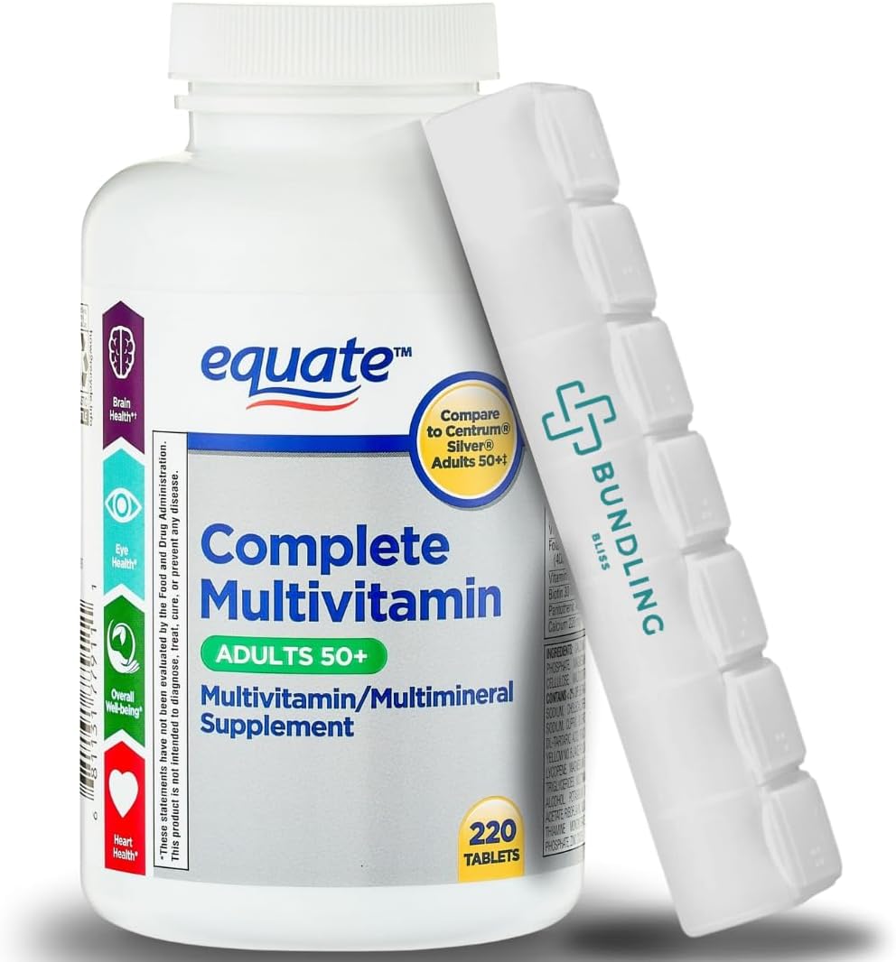 Complete Multivitamin Bundle: Equate Dietary Supplement for Adults - 220 Count with 7 Day Pill Organizer - 1 Pack