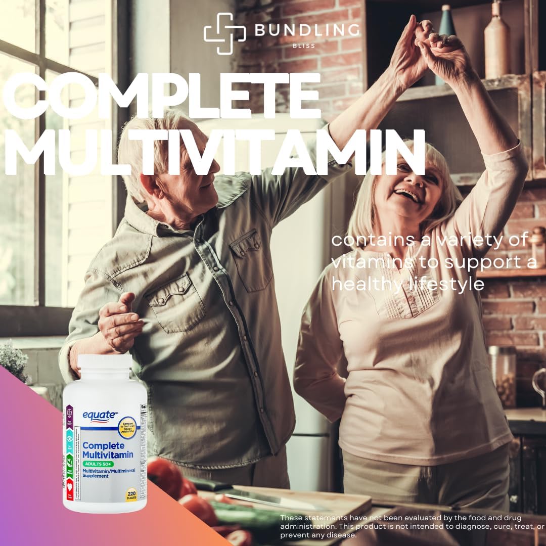 Complete Multivitamin Bundle: Equate Dietary Supplement for Adults - 220 Count with 7 Day Pill Organizer - 1 Pack