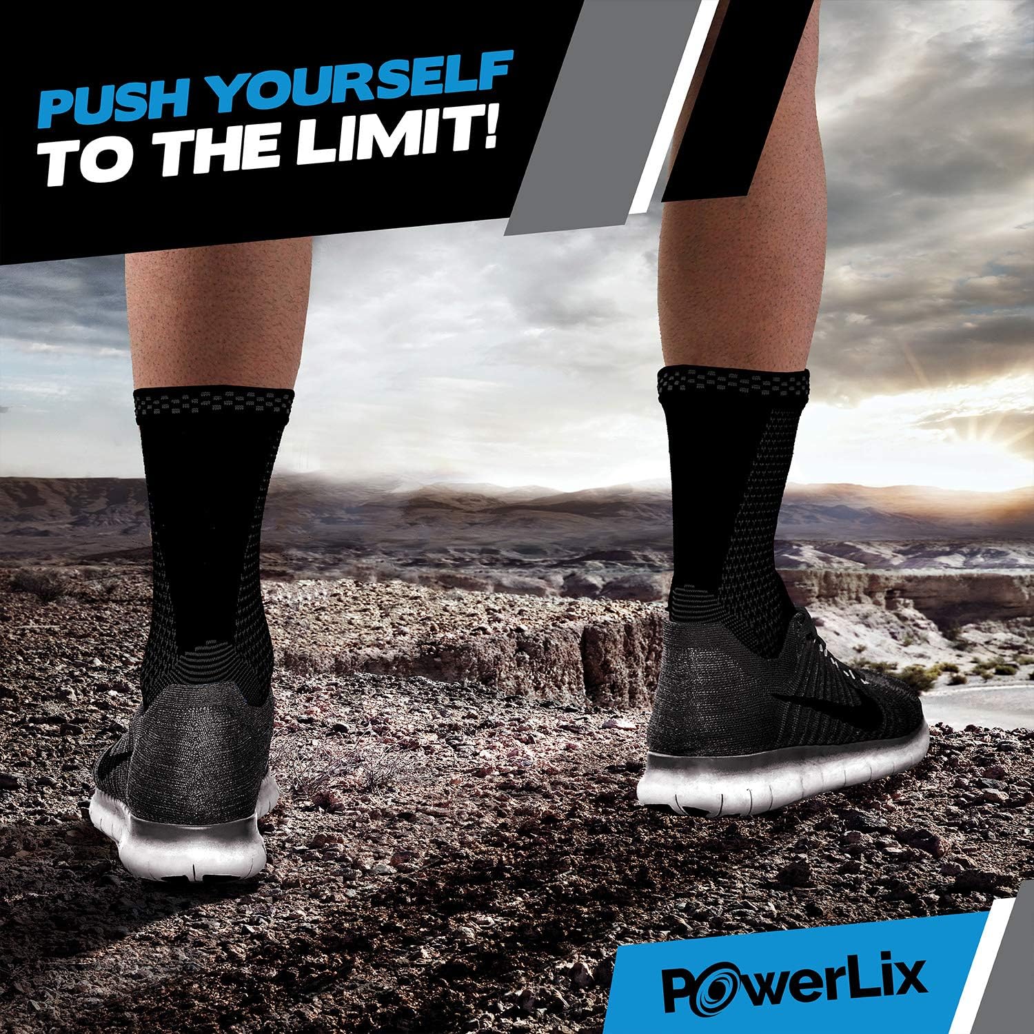 Compression Support Sleeve for Swelling, Sprain, Plantar Fasciitis - POWERLIX Legs Orthopedic Brace (Pair) - Ideal for Arthritis & Tendinitis