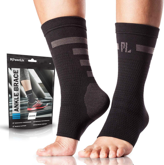 Compression Support Sleeves for Legs - POWERLIX Orthopedic Braces for Swelling, Sprains, Plantar Fasciitis, Arthritis, Tendinitis - Set of 2