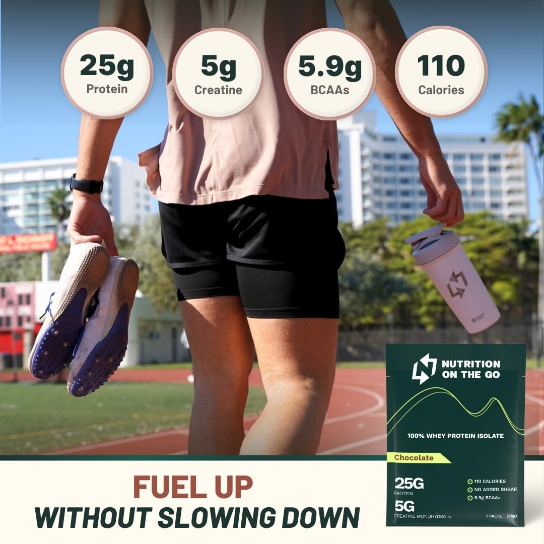 Convenient Single-Serve Whey Protein Powder Packets with Creatine - 25g Protein, 5g Creatine - Travel-Friendly, Gluten-Free, No Added Sugar - 6-Pack