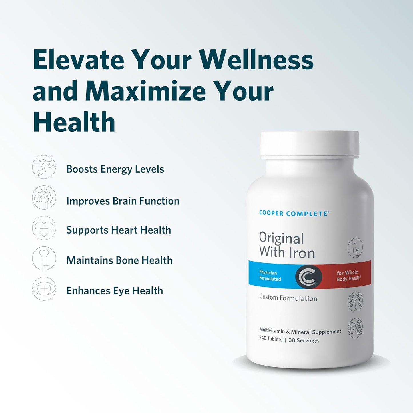 Cooper Complete Original Multivitamin with Iron - 30 Day Supply - Daily Multivitamin & Mineral Supplement