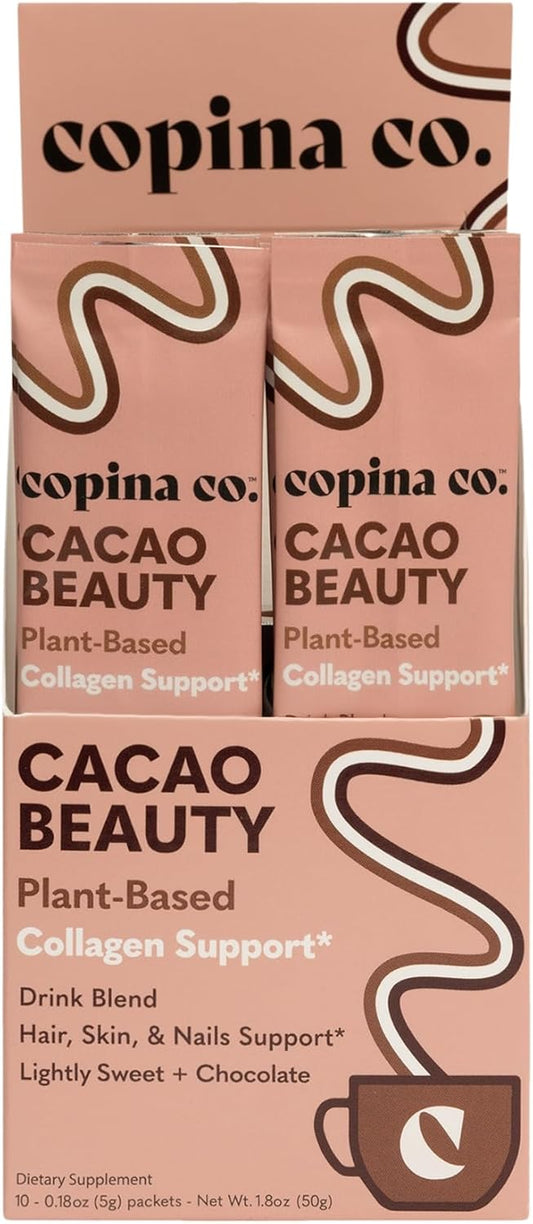 Copina Co. Cacao Beauty Vegan Collagen Booster Drink Blend Variety Pack - Plant-Based Smoothie with Cacao Flavor - 10 Stick Packs
