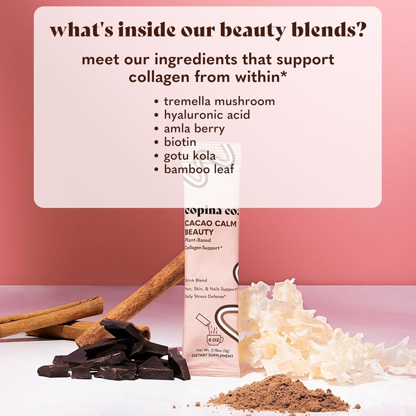 Copina Co. Cacao Beauty Vegan Collagen Booster Drink Blend Variety Pack - Plant-Based Smoothie with Cacao Flavor - 10 Stick Packs