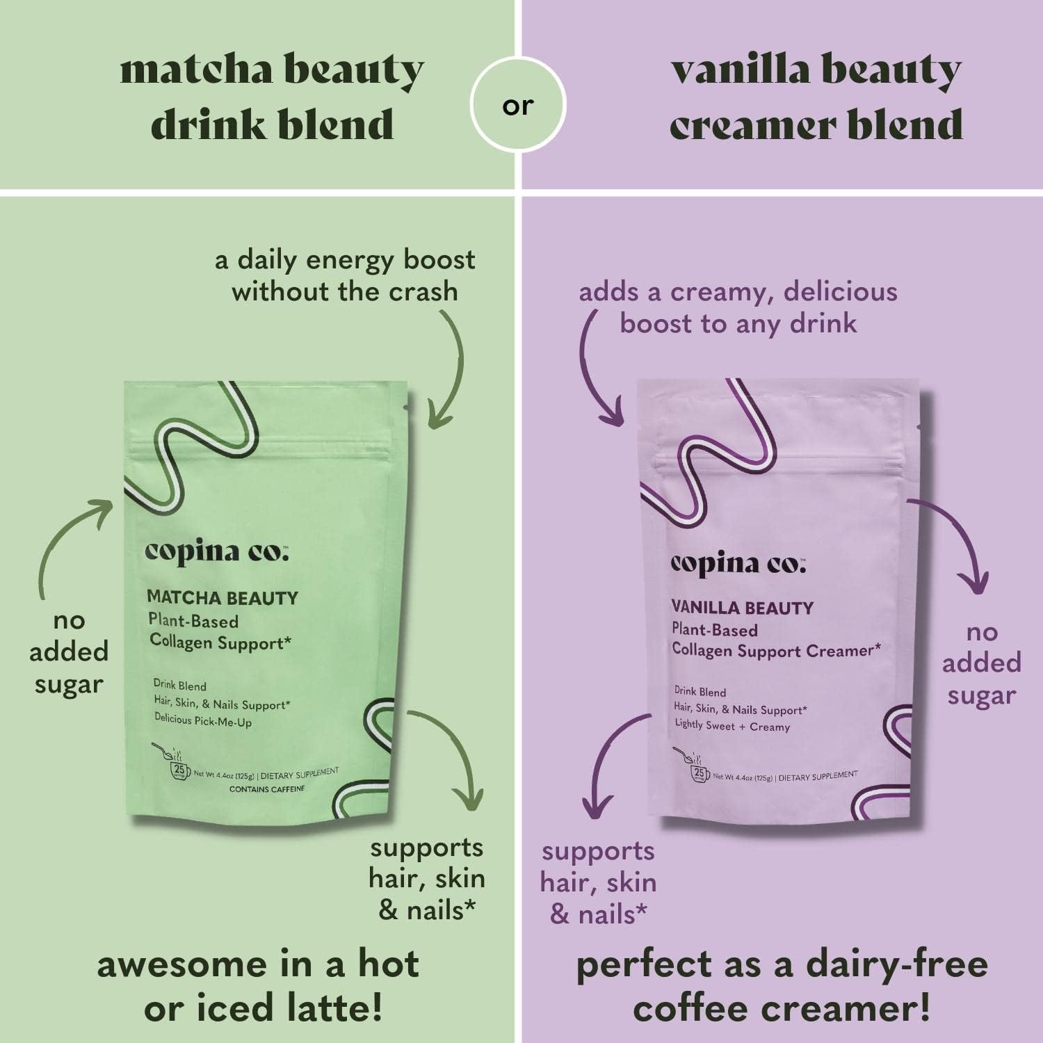 Copina Co Vanilla Beauty Vegan Collagen Booster Creamer: Plant-Based Smoothie Drink with Vanilla Flavor - 3 Bags, 25 Servings each
