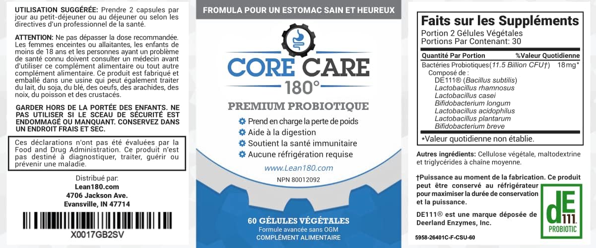 Core Care 180: All Natural Probiotic Supplement for Gut Health, Digestion, Mood, Bloating, Constipation, Gas - 30 Day Supply for Men and Women