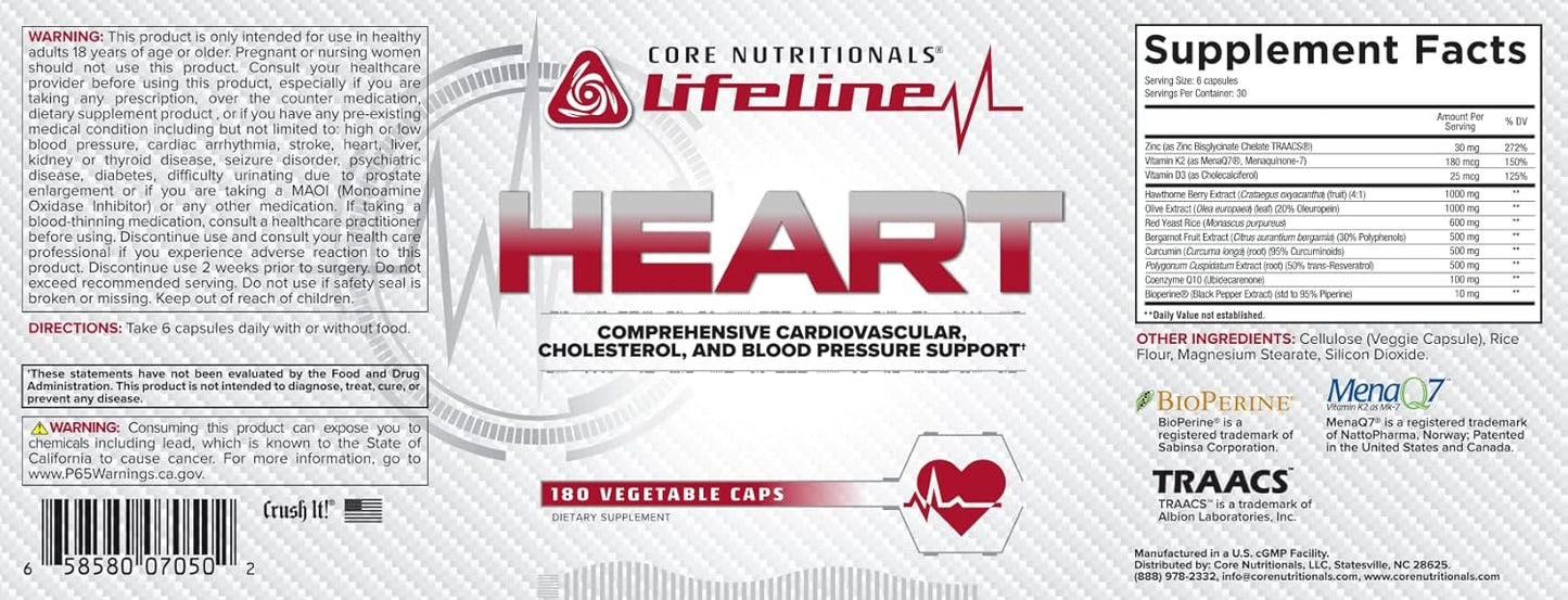 Core Nutritionals Lifeline Heart - 180 Capsules: Cardiovascular Health Support Formula