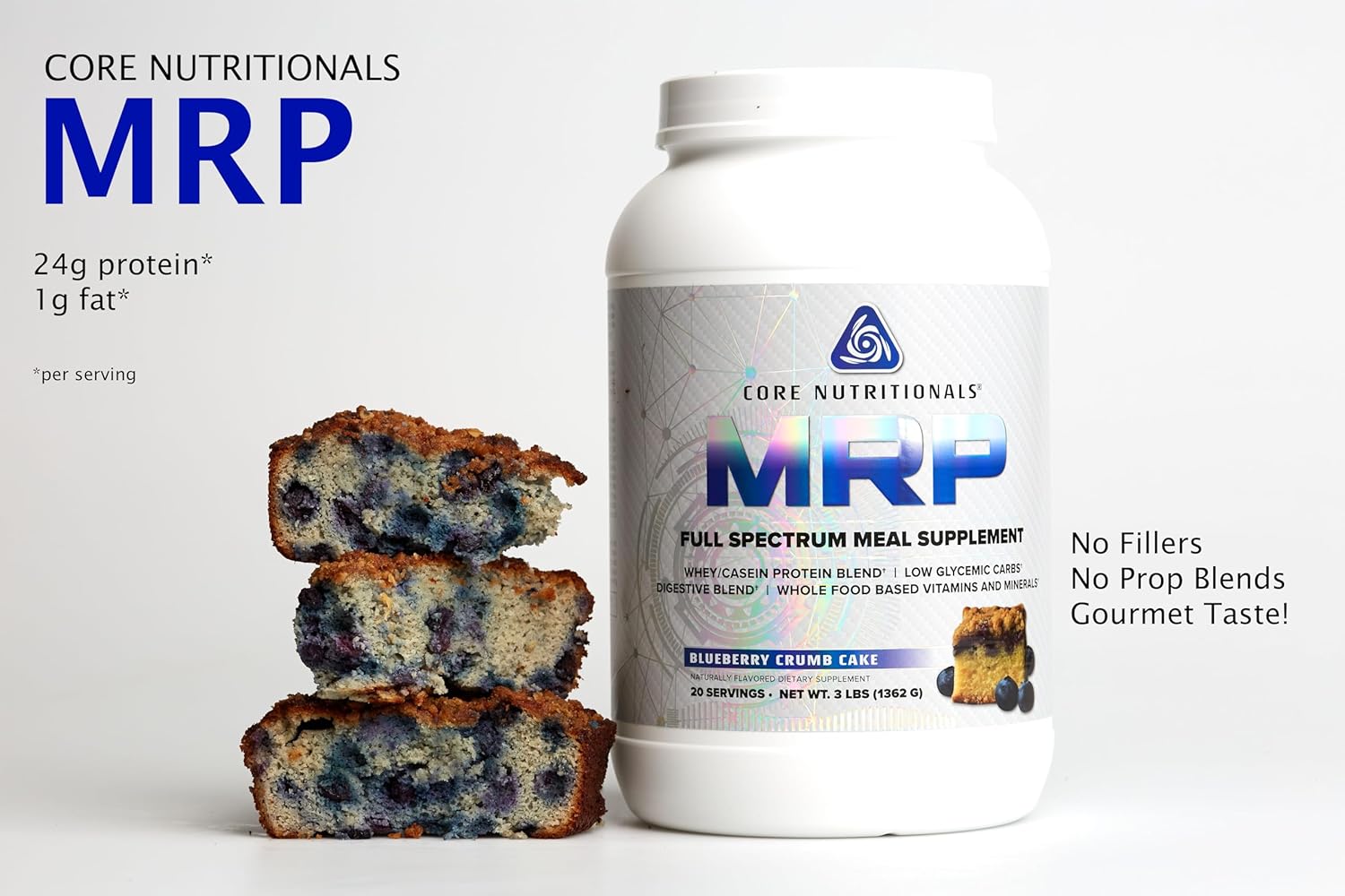 Core Nutritionals Platinum MRP Full Spectrum Meal Replacement - Blueberry Crumb Cake Flavor, 27G Protein, Sustained Release Amino Acids, 20 Servings