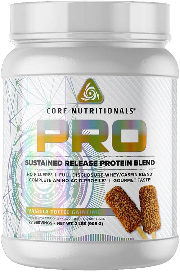 Core Nutritionals Pro Sustained Release Protein Blend with Digestive Enzymes - Vanilla Toffee Flavor - 25g Protein - 2g Carbs - 27 Servings