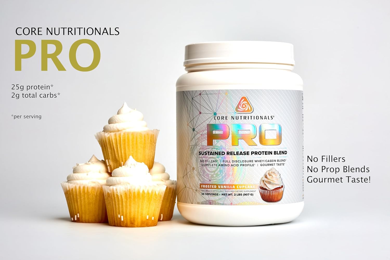 Core Nutritionals Pro Sustained Release Protein Blend with Digestive Enzymes - Vanilla Toffee Flavor - 25g Protein - 2g Carbs - 27 Servings