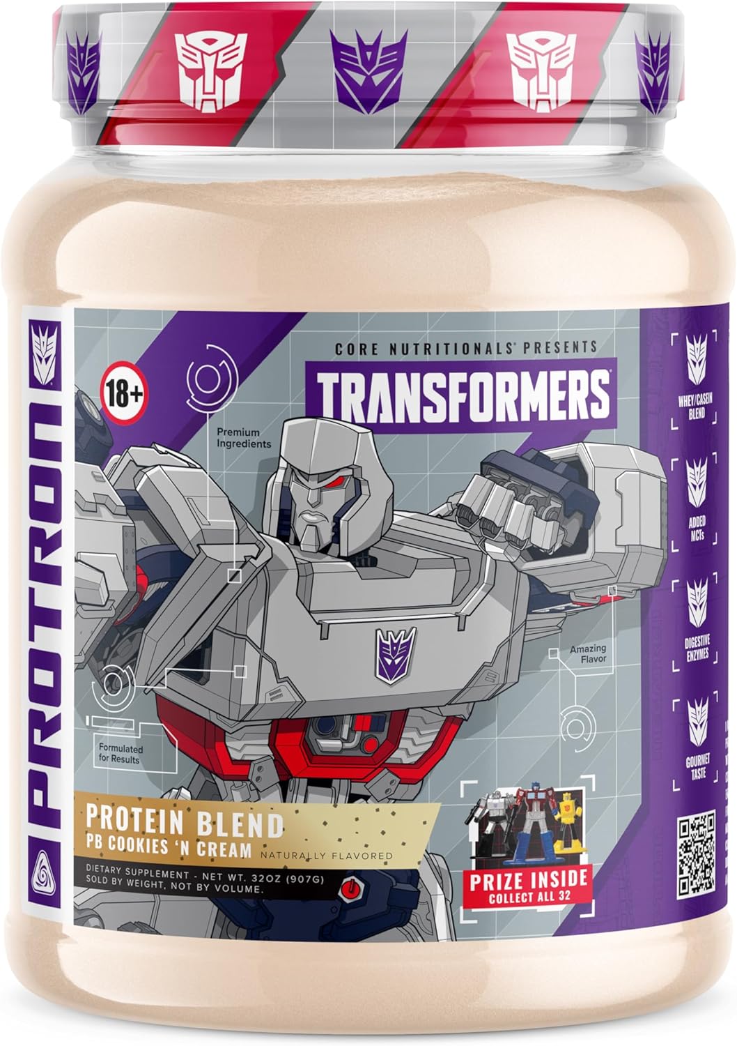 Core Nutritionals Transformers Protron Protein Blend - Adult Nutritional Supplement (2 lbs, PB Cookies 'N Cream) - With Free Prize