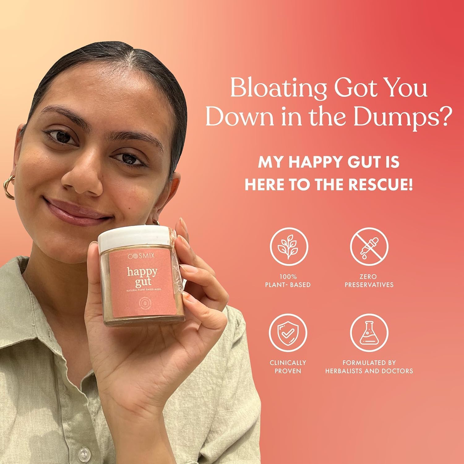 Cos.Mix My Happy Gut Prebiotics & Probiotics Supplement - 60g, 40 Servings for Digestive Health