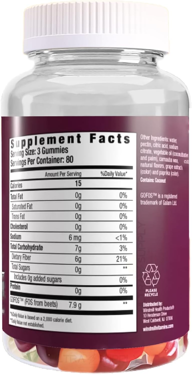 Country Farms Fiber Care Prebiotic Gummies - 240 Count, 6g Fiber, FOS from Beets, Digestive Health, Regularity Support, Mixed Fruit Flavor - 80 Servings