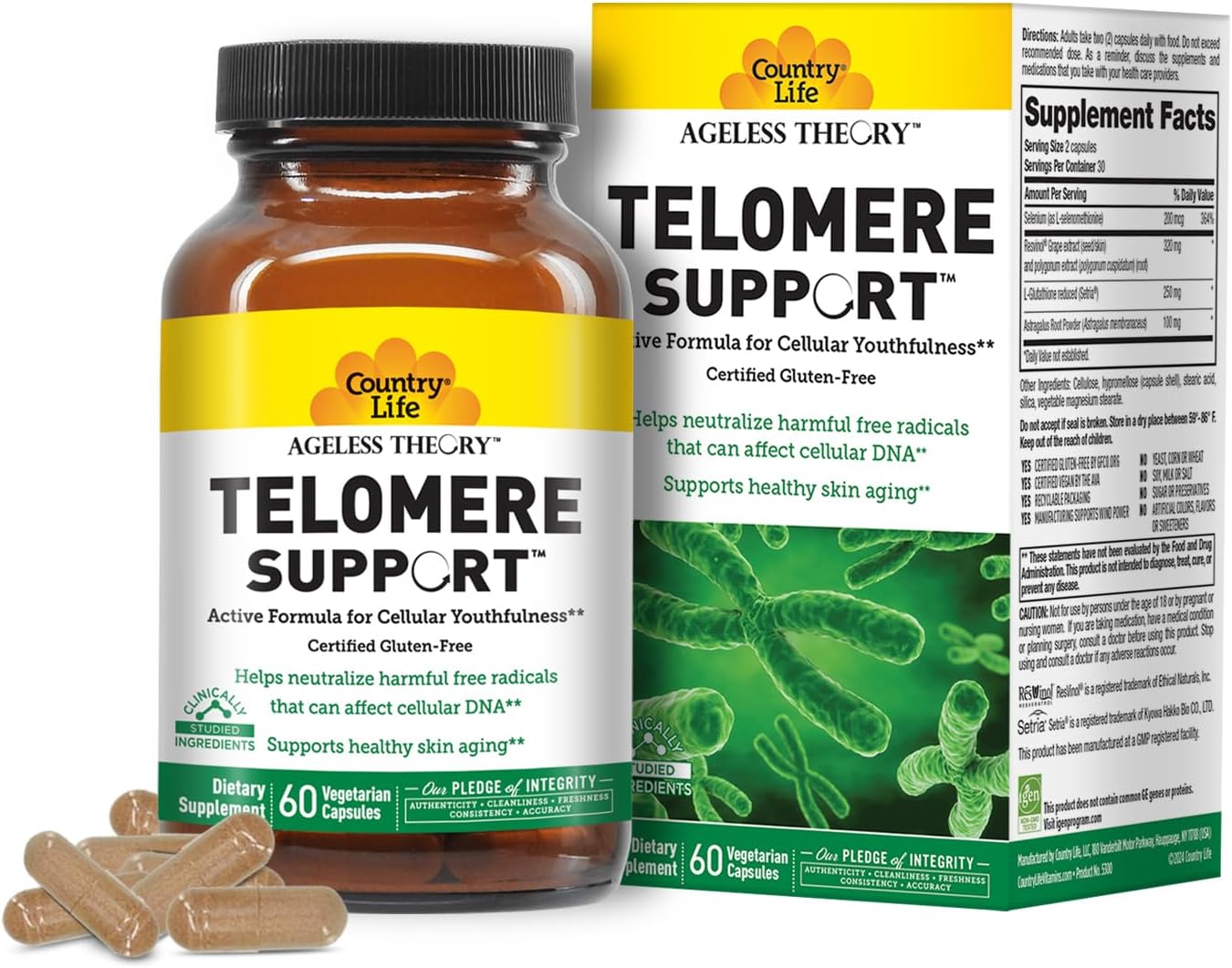 Country Life Ageless Theory Healthy Aging Support with Telomere and Stem Cell Support for Anti-Aging, Cellular Function, and Immune Health