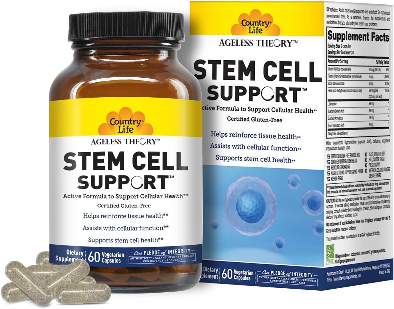 Country Life Ageless Theory Healthy Aging Support with Telomere and Stem Cell Support for Anti-Aging, Cellular Function, and Immune Health