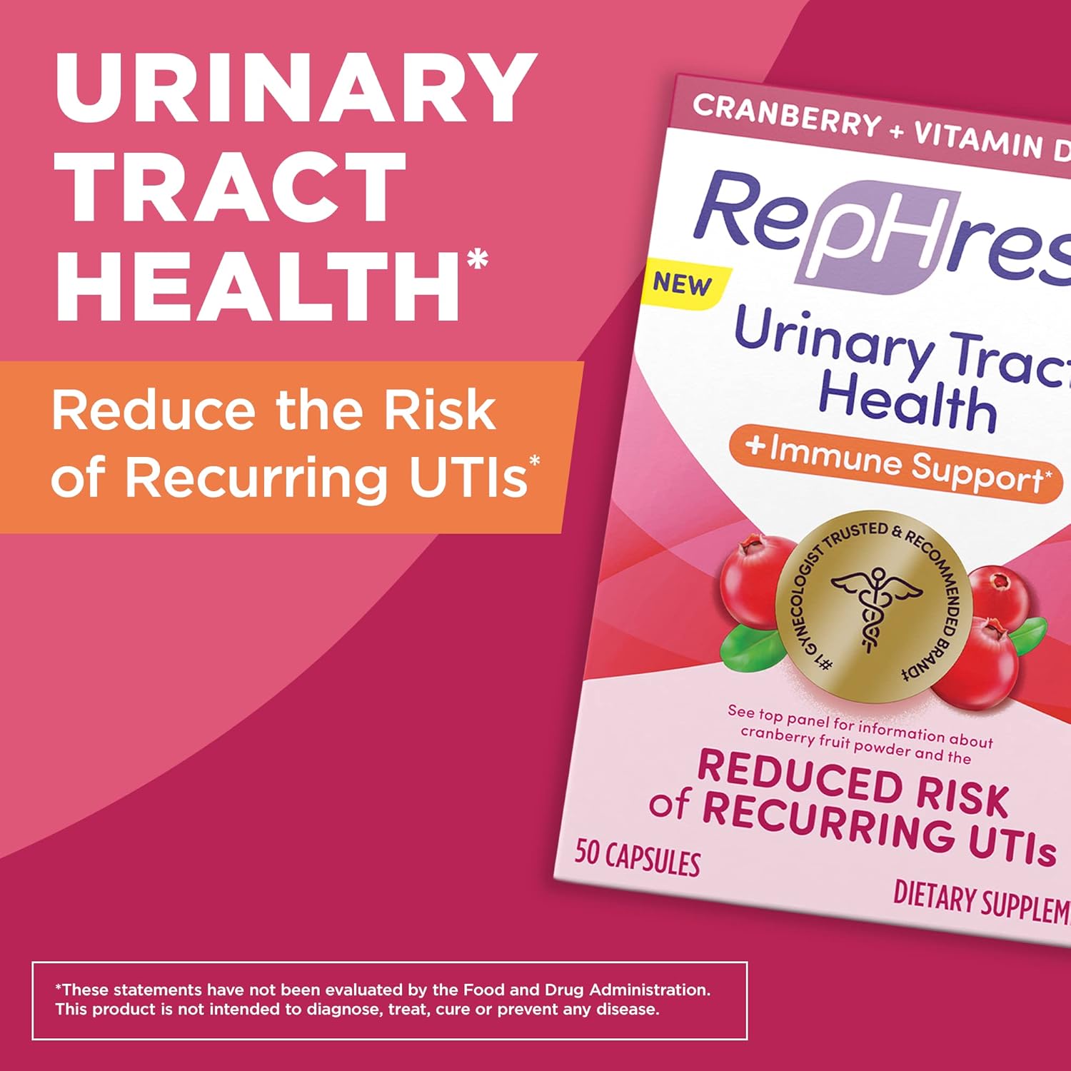 Cranberry Urinary Tract Health Supplement with Vitamin D and Zinc - 50 Count