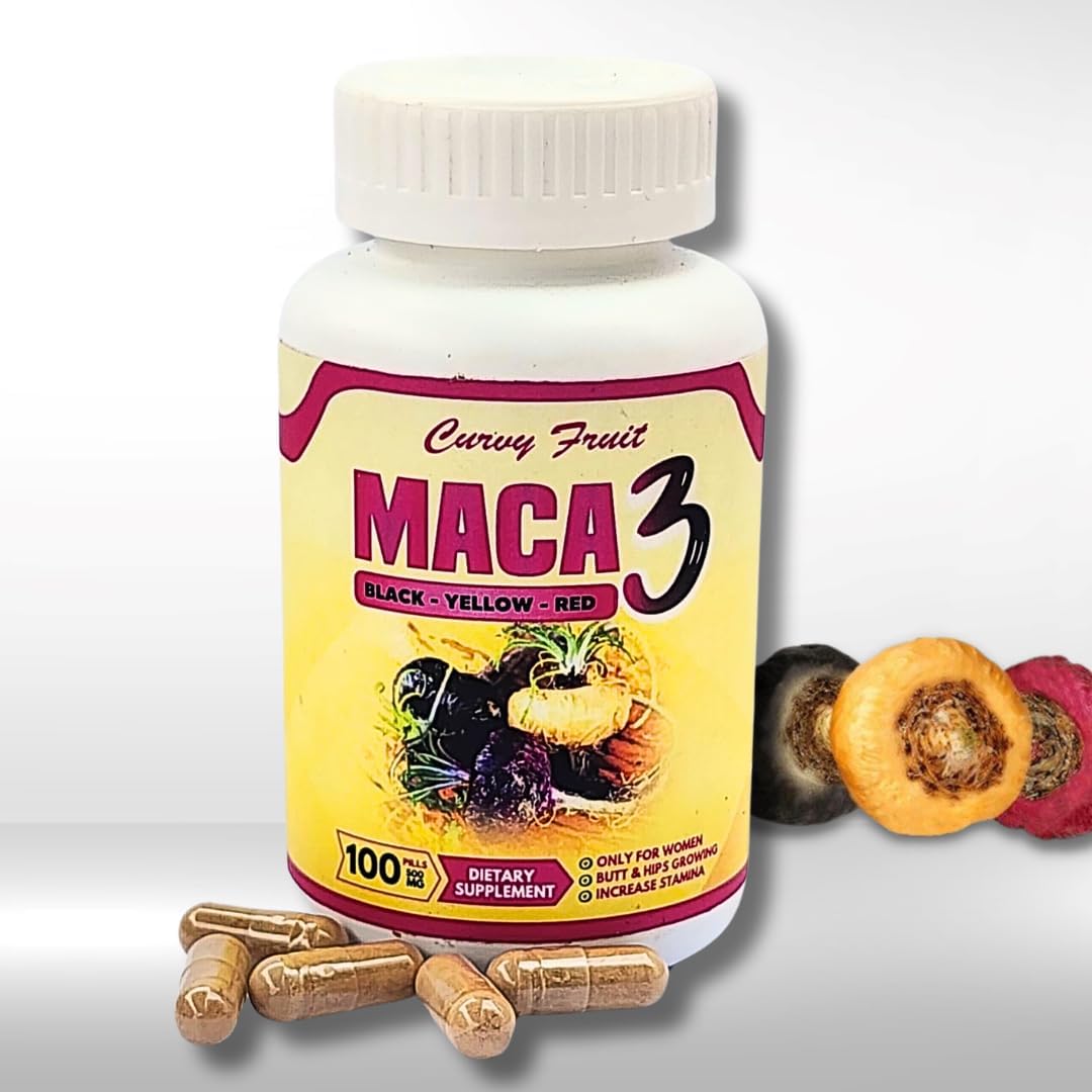CurvyFruit Maca Root Pills for Women | Enhance Butt, Thighs & Hips | Yellow, Black & Red Maca Blend | 31-Day Supply