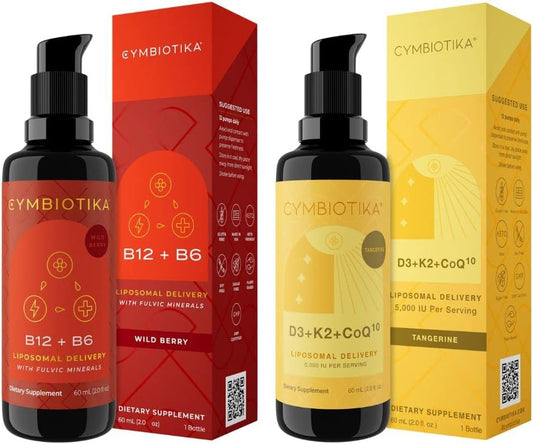 CYMBIOTIKA Synergy Vitamin B12, D3, K2, CoQ10 - Liposomal Delivery for Energy, Mood, Immunity, and Heart Health