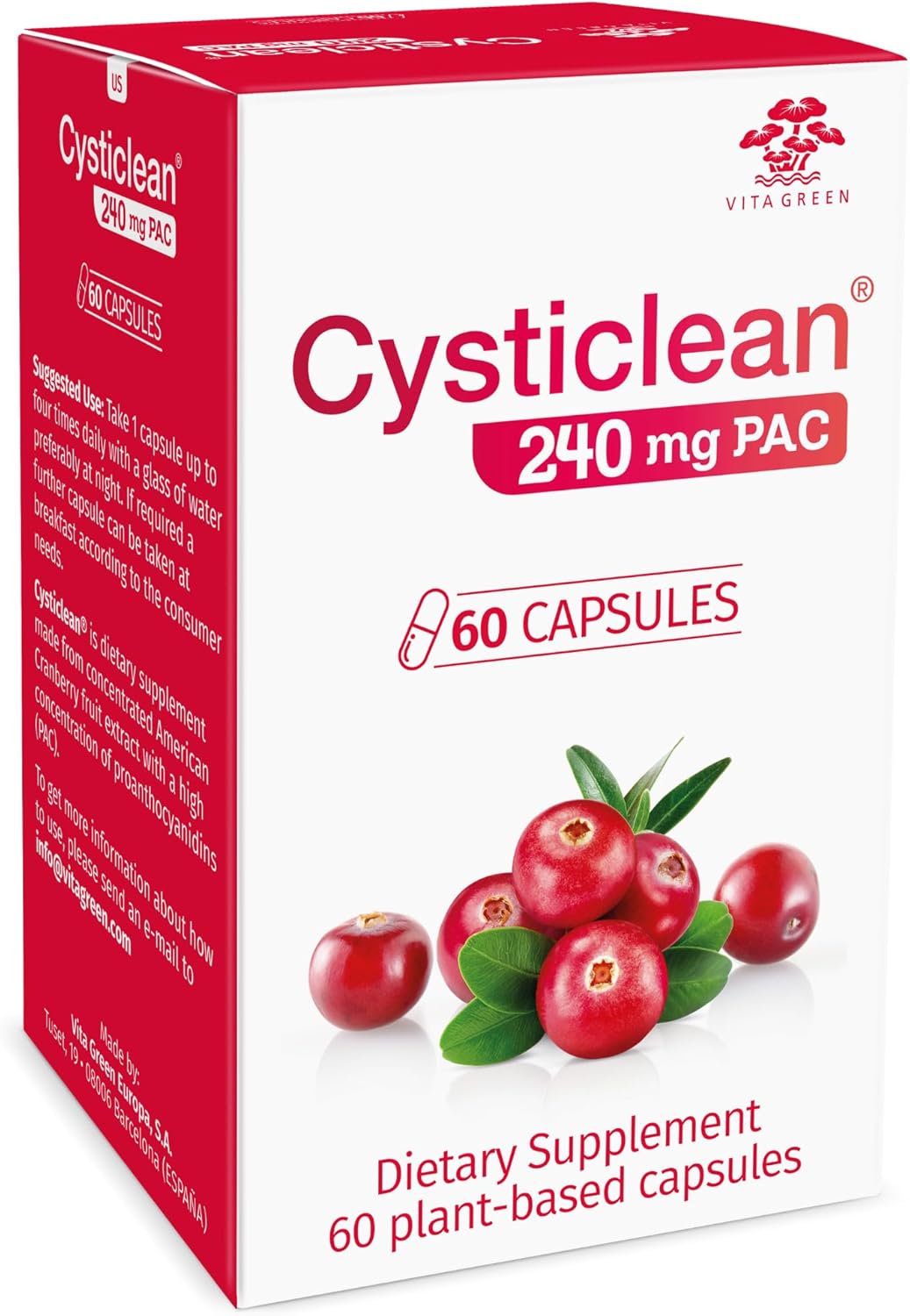 Cysticlean Cranberry PAC Supplement - 240mg PAC, Sugar-Free - UTI Support - Best Cranberry Pills for Cystitis & IC Relief