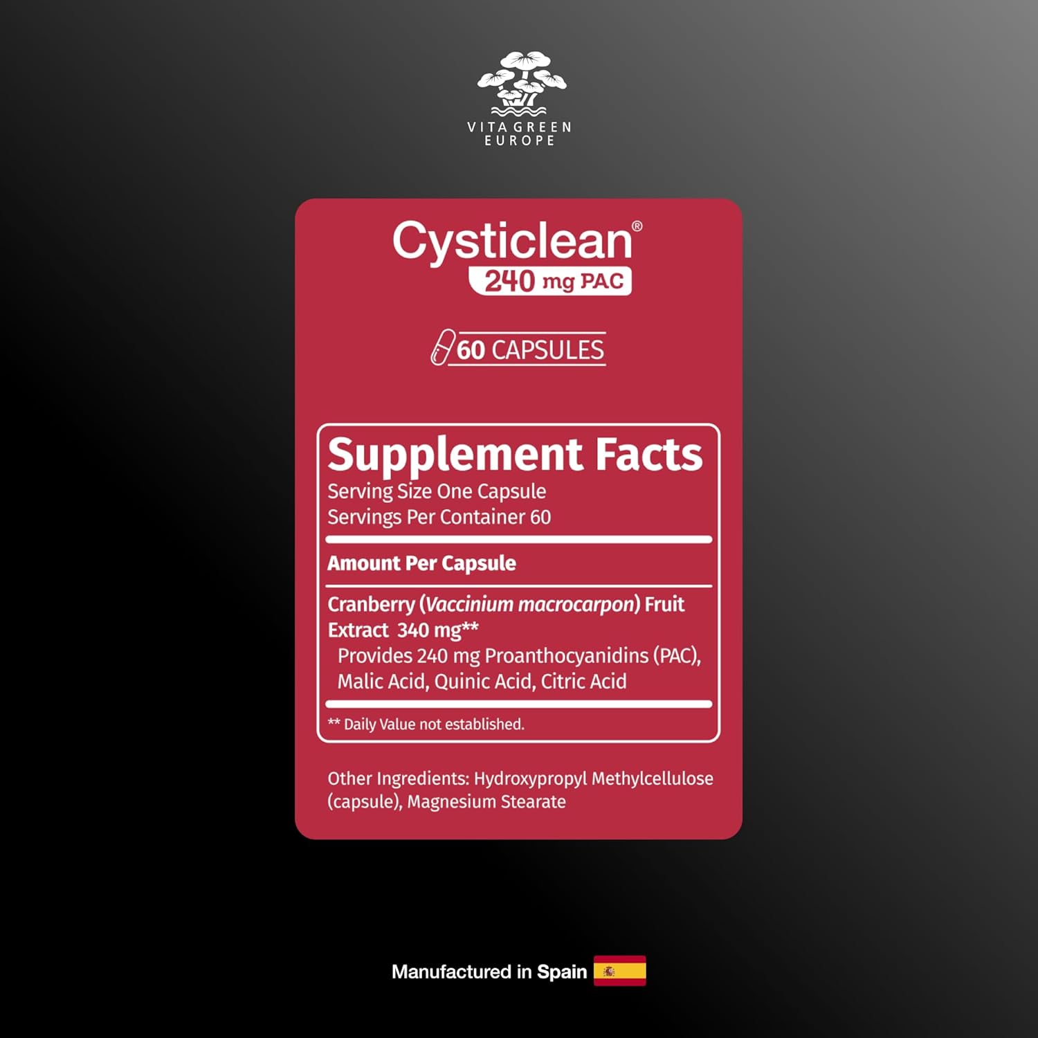 Cysticlean Cranberry PAC Supplement - 240mg PAC, Sugar-Free - UTI Support - Best Cranberry Pills for Cystitis & IC Relief