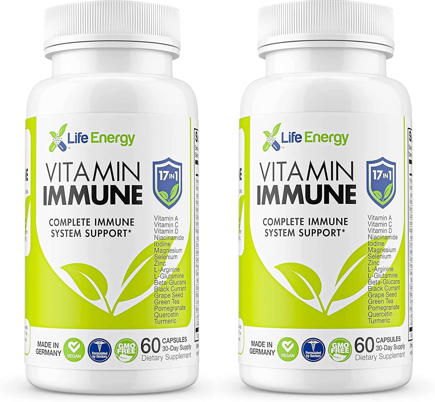 Daily Immune Support Supplement with 17 Essential Nutrients - Vitamin C, D, A, Zinc, Quercetin, Turmeric, Green Tea, Selenium - 60 Count