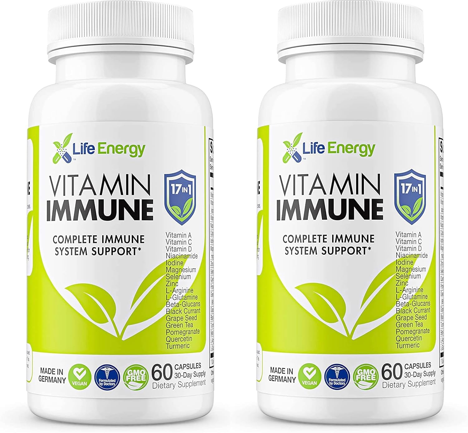 Daily Immune Support Supplement with 17 Essential Nutrients - Vitamin C, D, A, Zinc, Quercetin, Turmeric, Green Tea, Selenium - 60 Count
