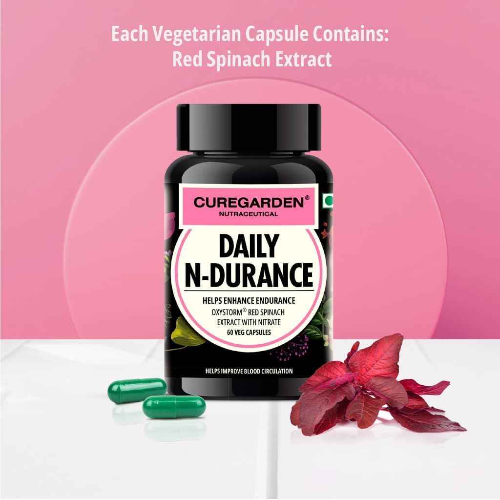 Daily N-Durance, Red Spinach Nitrate Extract, Nitric Oxide Supplement, 400 mg Pre Workout Veg Capsules, 60no
