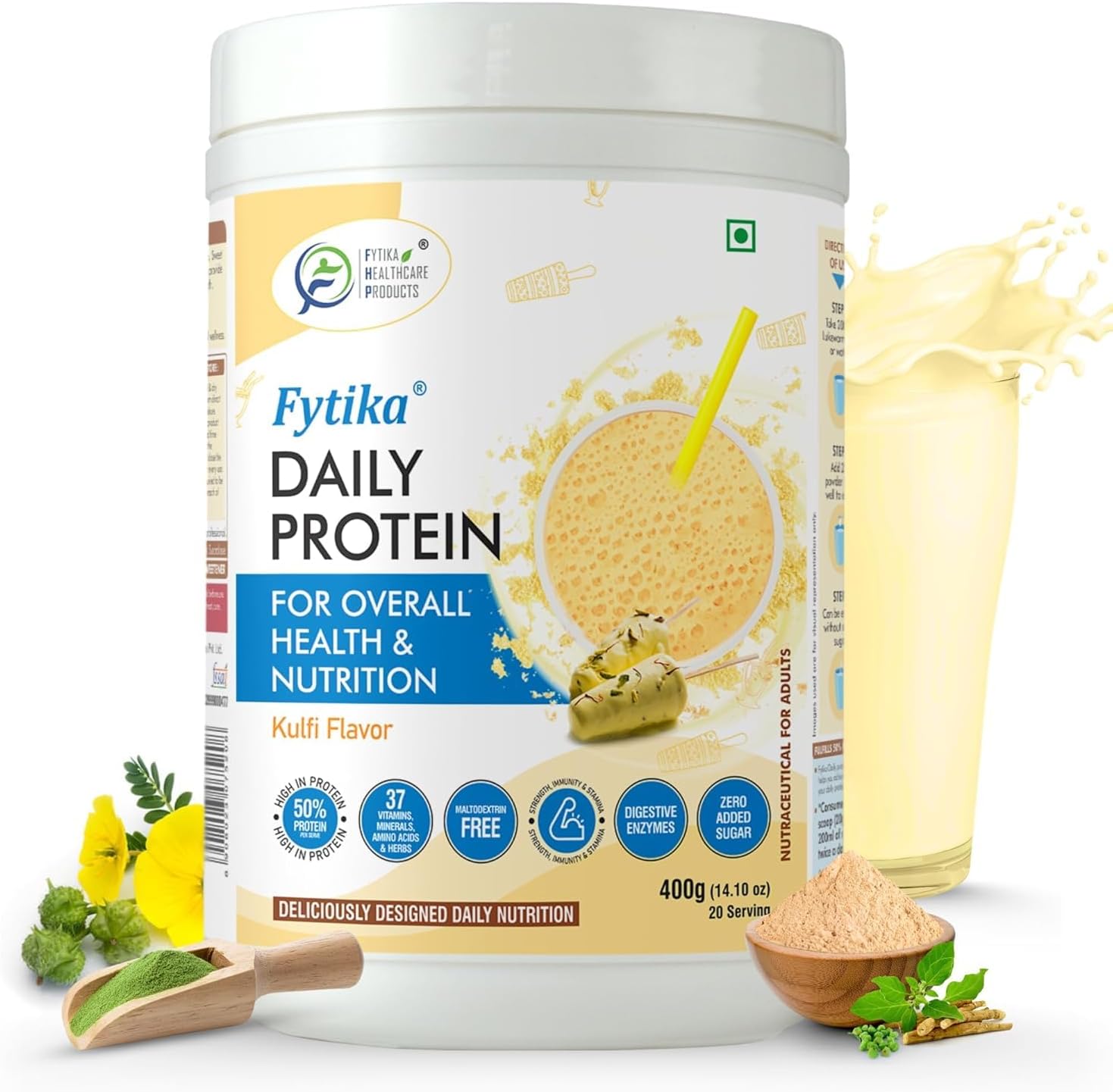 Daily Protein Powder for Adults with 37 Essential Vitamins & Minerals - 400G Kulfi Flavor