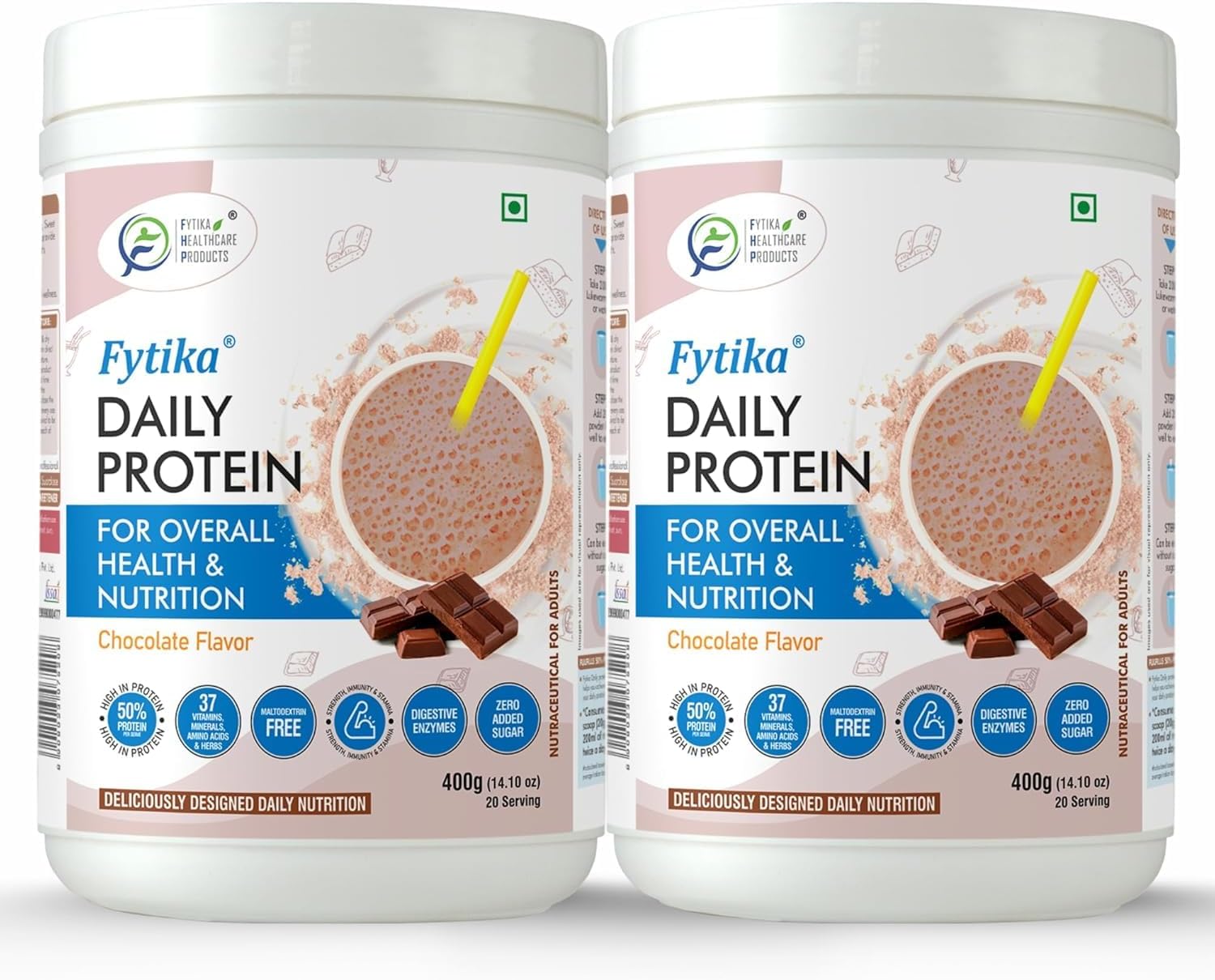 Daily Protein Powder for Adults with 37 Essential Vitamins & Minerals - 50% Protein - 400G (Chocolate, Pack of 2)