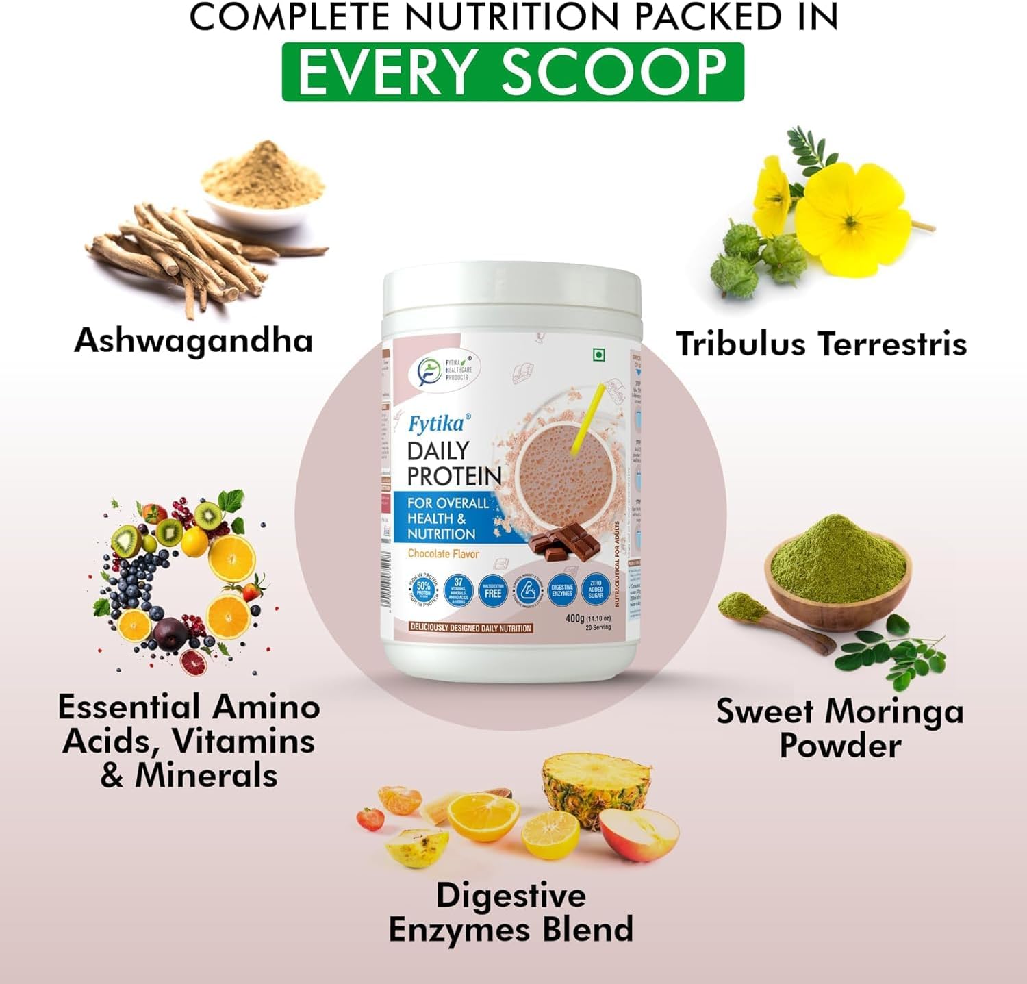 Daily Protein Powder for Adults with 37 Essential Vitamins & Minerals - 50% Protein - 400G (Chocolate, Pack of 2)