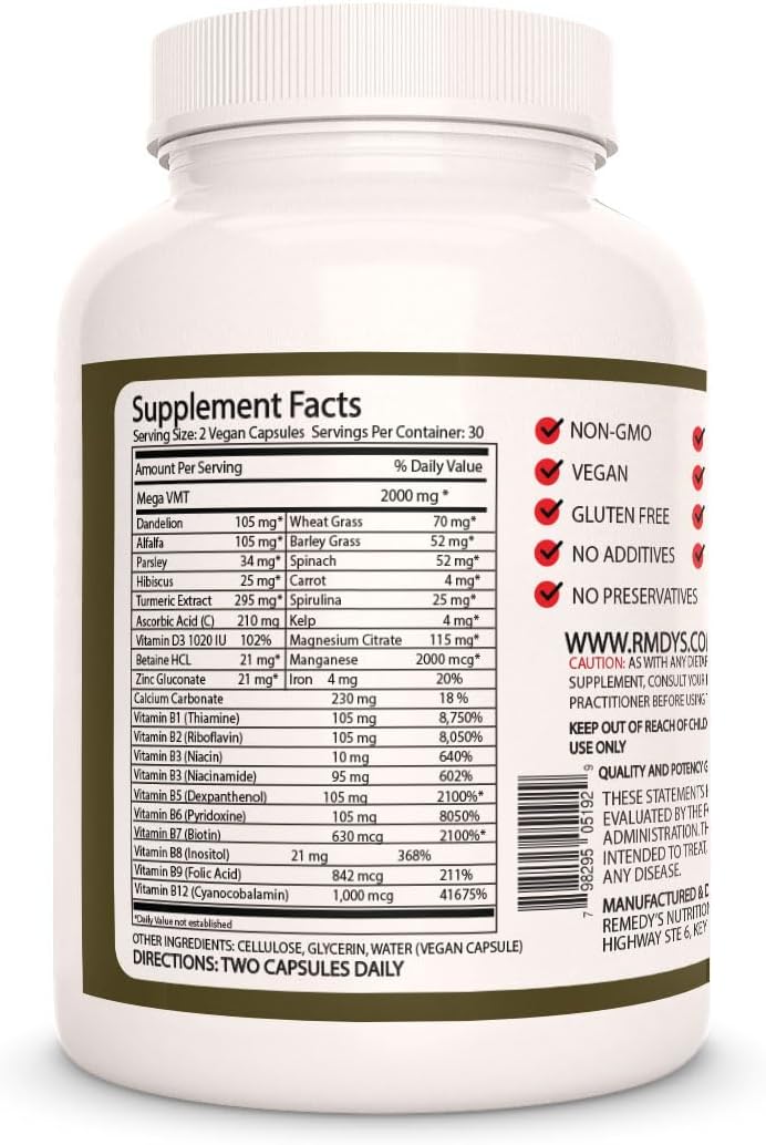 Daily Vegan Multivitamin with 1,000mg | 60 Capsules | Non-GMO, Gluten-Free, Dairy-Free