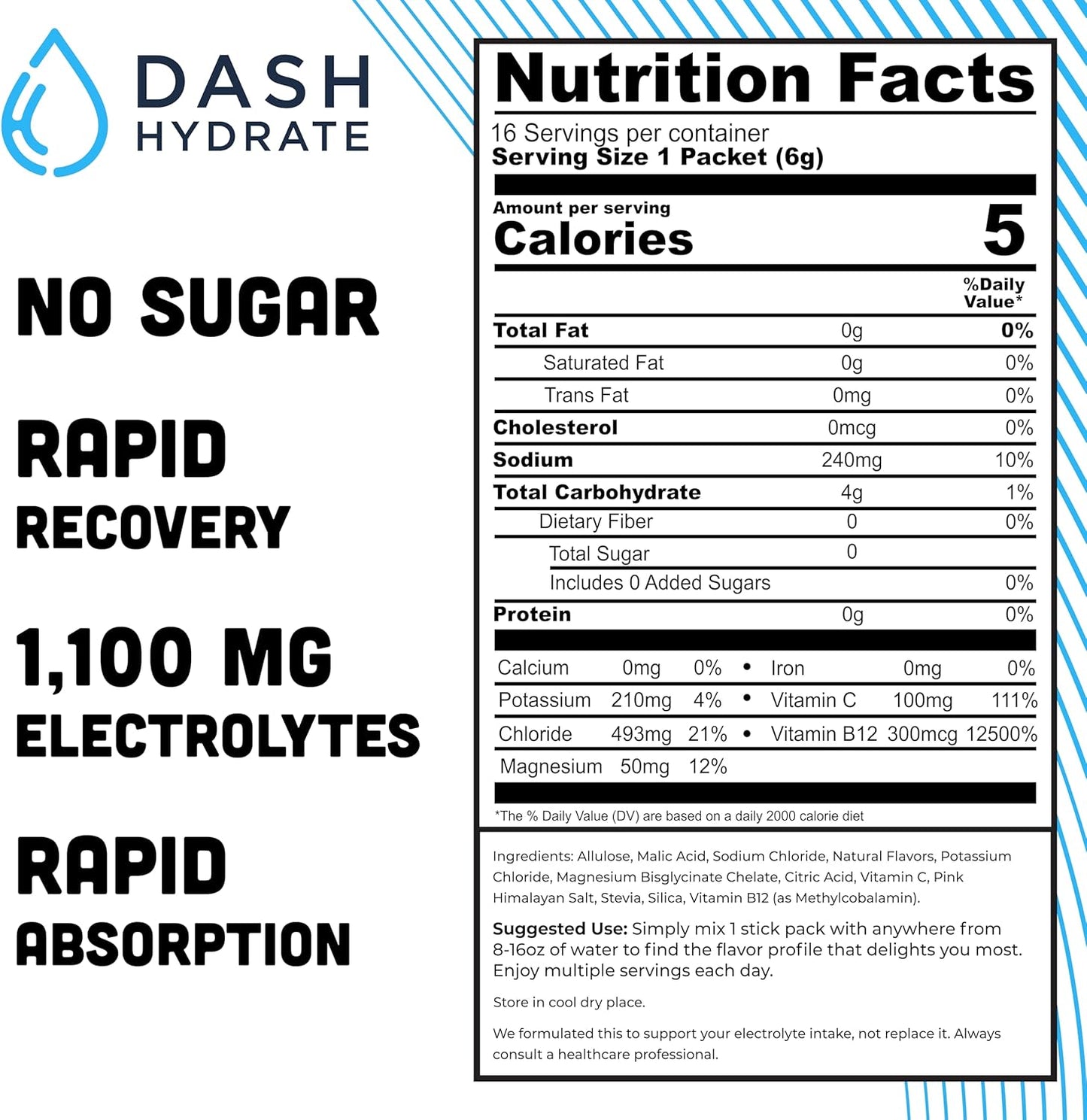 DASH Hydrate Electrolyte Drink Mix Packets - Rapid Hydration & Recovery, Sugar-Free, Energy Boost - Detox Support - 16 ct (Italian Lemon Ice)