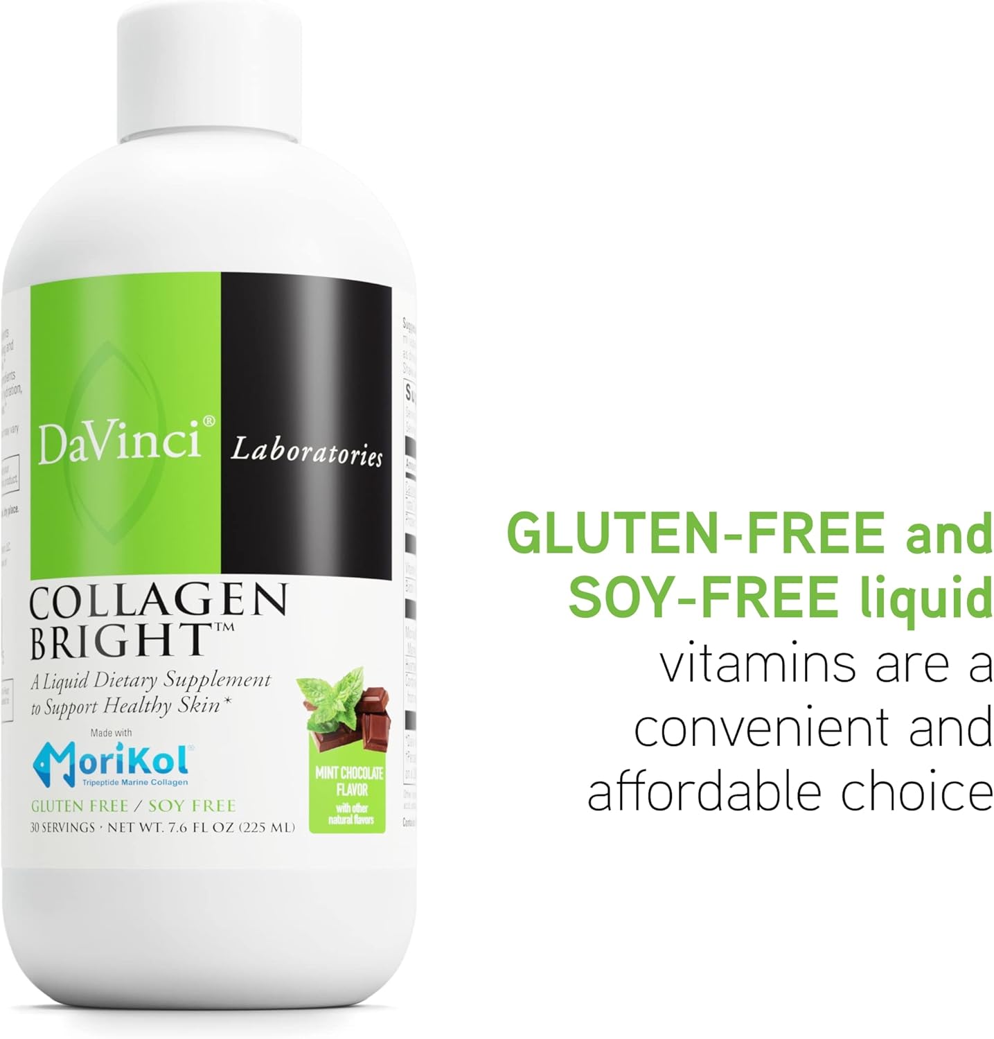 DaVinci Laboratories Collagen Bright Liquid Supplement for Healthy Skin - Mint Chocolate - 30 Servings