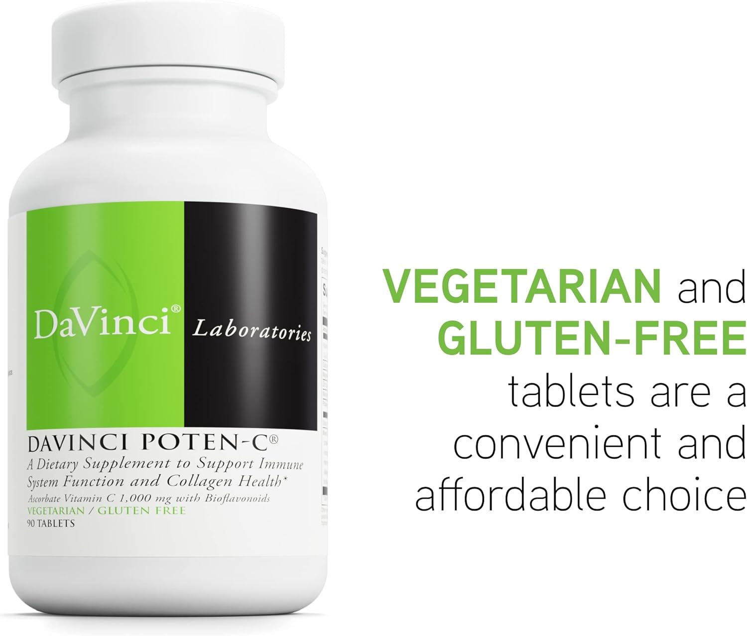 DAVINCI Labs Poten-C: Immune System & Collagen Support with Vitamin C & Minerals - 90 Vegetarian Tablets