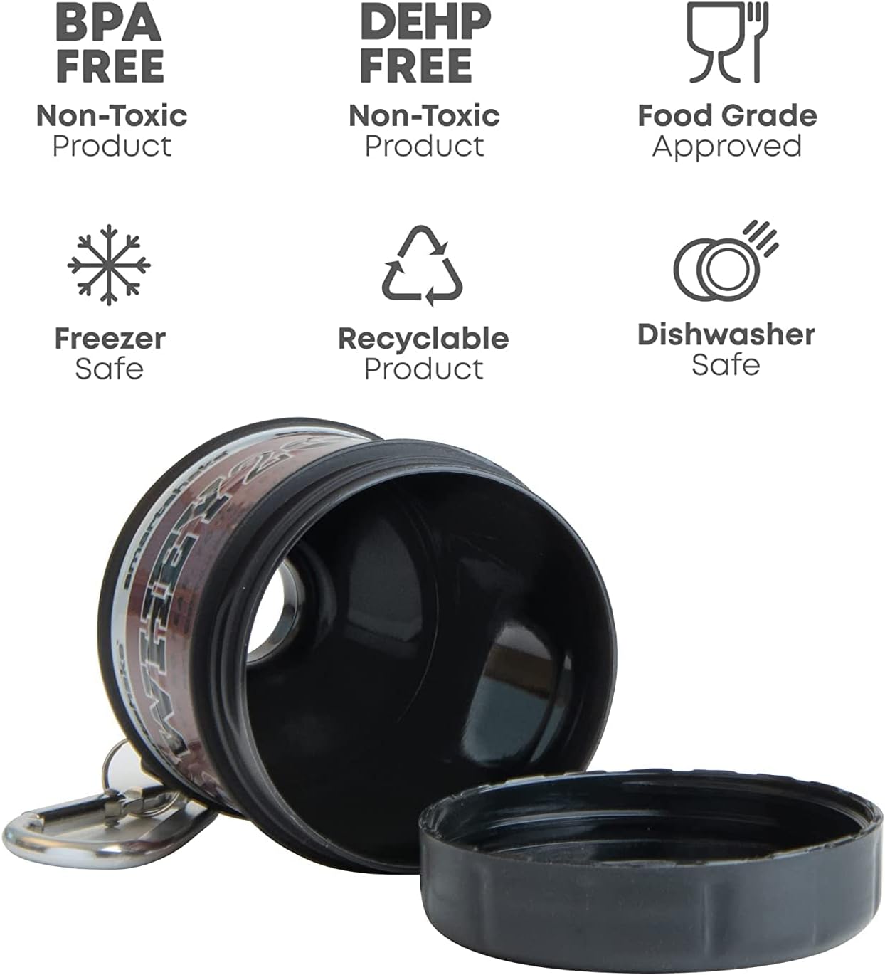 DC Comics Batman Smartshake Whey2Go Black Protein Powder Container 50g – BPA Free Shaker Bottle with Funnel, Ideal for Protein Shakes 110ml, Great Gifts for Men