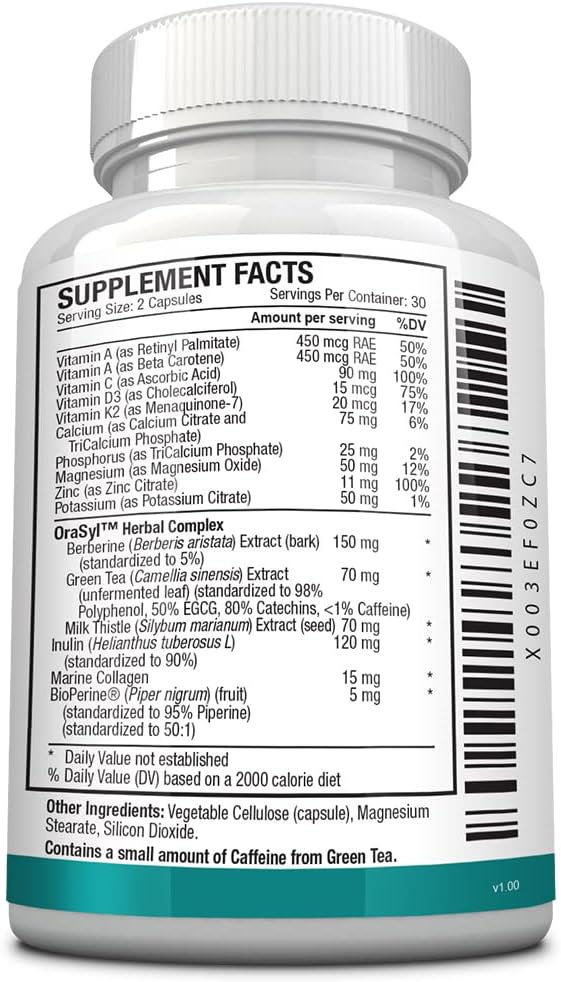 Dentaprin Tooth and Gum Support Capsules - Prebiotic, Collagen, Vitamins, Minerals, Herbal Complex - 60 Count