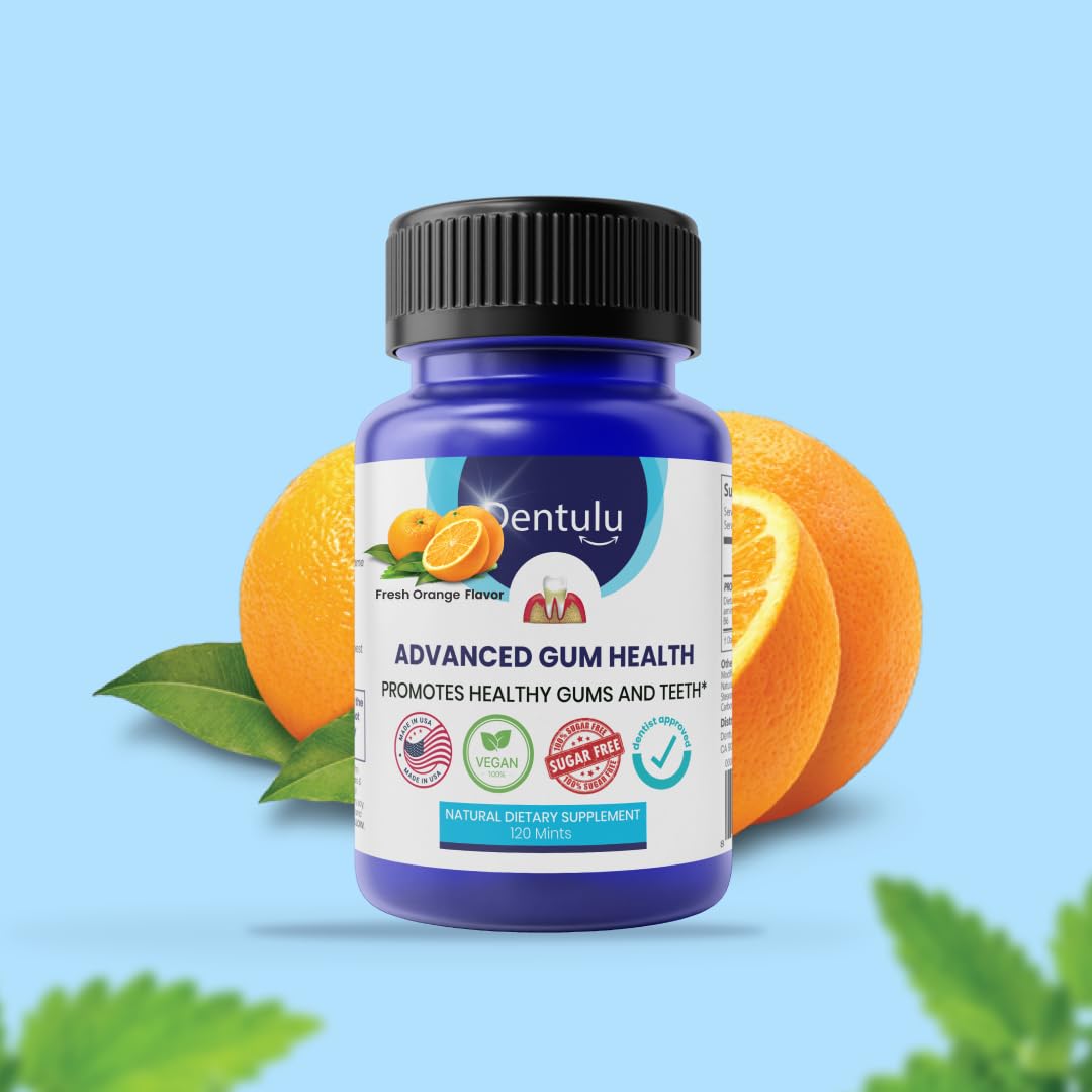 Dentulu Sugar Blocking Gum Health Mints - Dentist Formulated, Promotes Healthy Gums, Targets Dental Dise-ase Roots, Orange Flavor