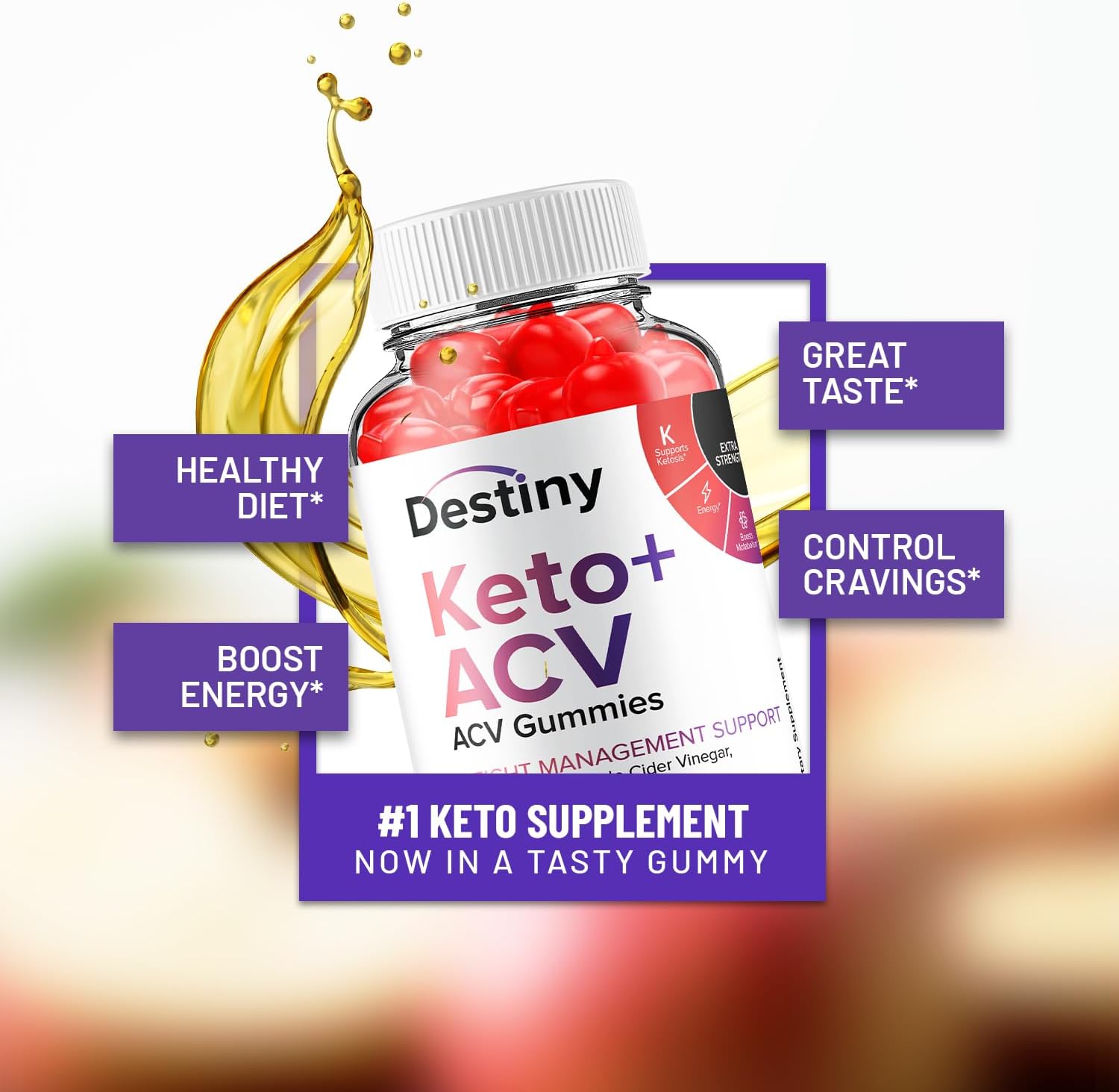 Destiny Keto ACV Gummies - Advanced Formula for Weight Management - 60 Gummies for Men and Women