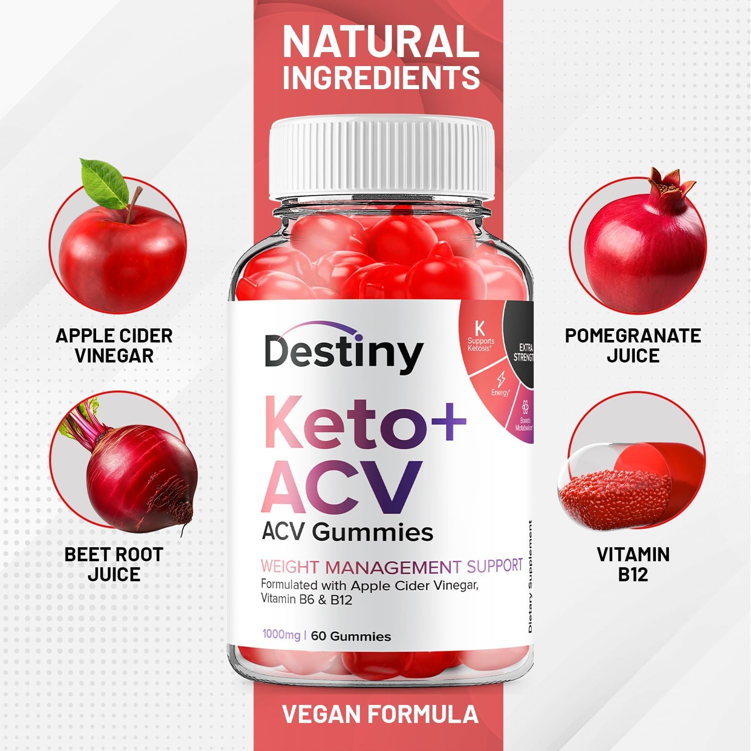 Destiny Keto ACV Gummies - Advanced Formula for Weight Management - 60 Gummies for Men and Women