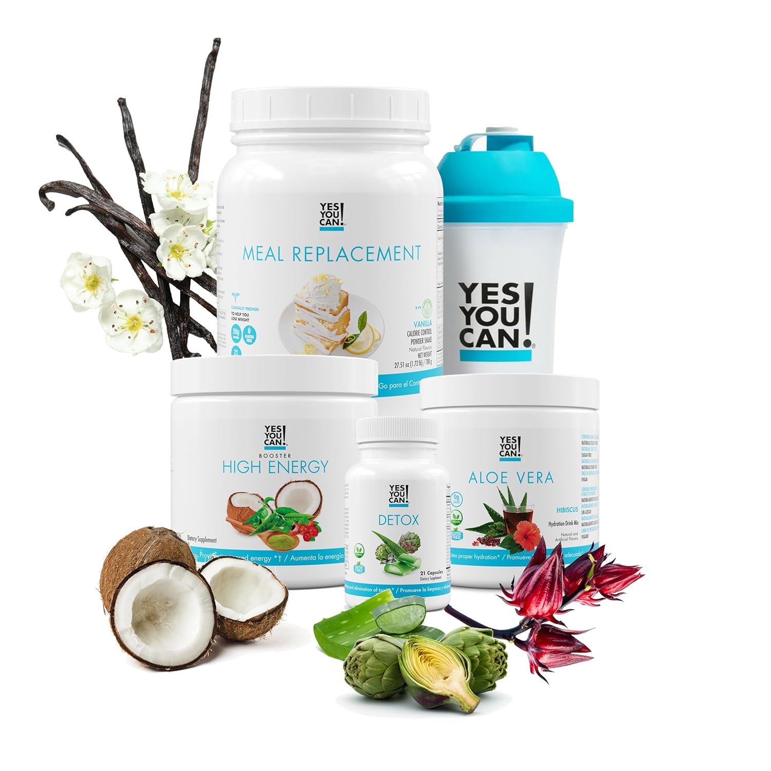 Detox Plus Kit: Vanilla Meal Replacement & Aloe Vera Hibiscus - High Energy Shake Booster & Detox Supplement for Health Transformation
