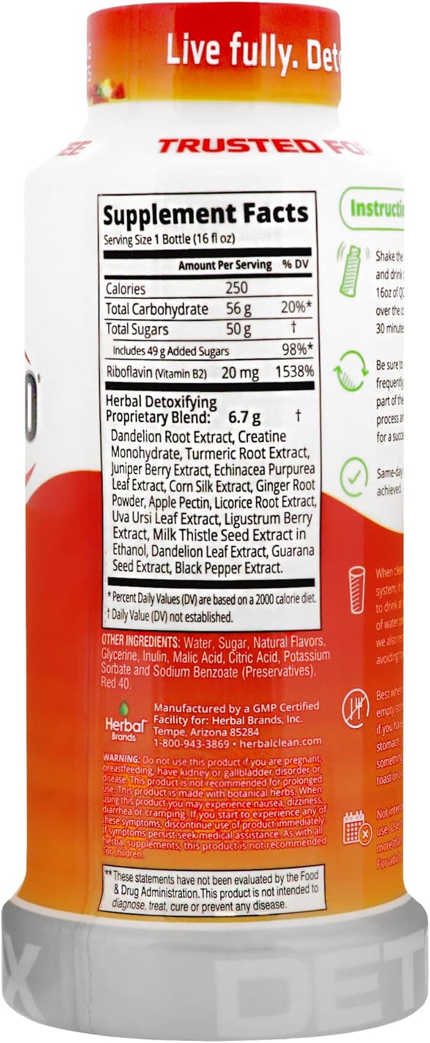 Detoxify Same-Day Herbal Clean QCarbo16 Drink, Strawberry Mango Flavor, 16 fl oz